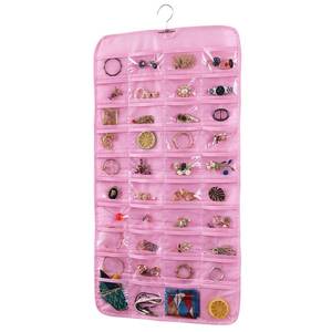 lot 11162 image: Hanging Jewelry Organizer, Double Sided 80 Pocket Jewelry Chain Storage Bag 2 Layer of Fabric Jewelry Organizer Holder for Necklace Bracelet Earring Ring Chain Knitting Tool-Pink