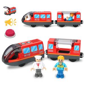 lot 11181 image: Battery Operated Train Set for Wooden Train Track (wsound & Magnetic Connection), Powerful Engine Action Locomotive Train Set Fits Brio, Thomas, Chuggington Wooden Tracks, Train Toys for Toddlers 3Y
