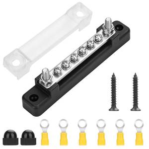lot 11186 image: 150A Common BusBar Power Terminal Blocks with 2X M6 Studs 6X M4 Screws Terminals, 12V- 48V DC Single-Row Covered Power Ground Distribution Block with 6 Wire Lug for Car Boat Marine Caravan RV Black