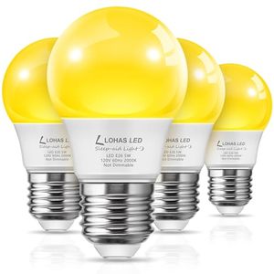 lot 11189 image: LOHAS Bug Light Bulb Yellow LED Bulbs, Outdoor Porch Lights, Amber Bedroom Night Light Bulb A15 Bugs LED Bulbs, 40W Equivalent E26 Edison Bulb(5W), Warm LEDs Hallway Lighting Decorative Lamps(4 Pack)