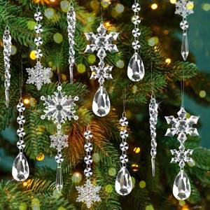 lot 11194 image: 16 Pieces Christmas Tree Decoration Ornaments, Hanging Acrylic Snowflake Icicle Drop Pendants, Clear Crystal Snowflake Ornament Set for Christmas Tree Winter New Year Party Supplies