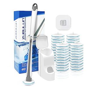 lot 11195 image: ZUBULUN Disposable Toilet Brush Holder Set Wall Mounted with 40 Cleaner Refills, Small Hidden Bathroom Bowl Cleaning Wand Kit Long Handle with Storage Caddy