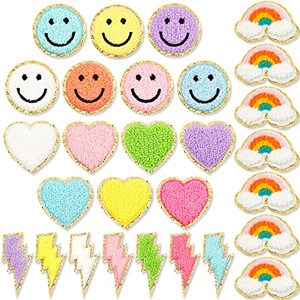 lot 11198 image: 28 Pcs Iron On Patches Colorful Sew Iron on Patch Chenille Embroidered Patches Applique Patches for Clothing Fabric Jackets Jeans Repair Decor Craft(Cute Style)