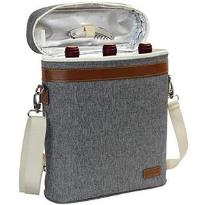 lot 11200 image: ZORMY 3 Bottle Insulated Wine Tote Cooler Bag, Portable Wine Carrier with Corkscrew Opener and Shoulder Strap for Beach Travel Picnic, Unique Wine Carrier for Wine Lover Gifts Grey