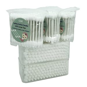 lot 11209 image: 400pcs CGR Baby Safety Cotton Swabs with Large Tips for Newborn, Babies, Kids, Children, 100% Organic Cotton, White Paper Sticks, 5 Pack of 80 Swabs Total(2 Boxes and 3 Bags)