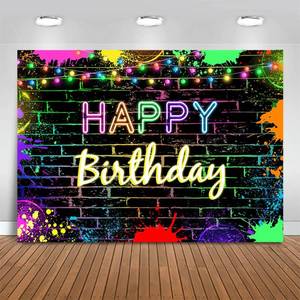 lot 11212 image: Mocsicka Glow Birthday Backdrop Neon Glow in The Dark Party Decoration Glow Crazy Rainbow Birthday Photo Backdround Photo Prop (Glow Design but Not Glow) (7x5ft (82x60 inch))