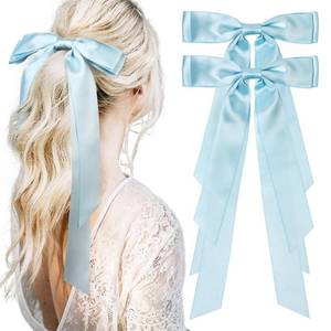 lot 11213 image: Large Satin Hair Bows Hair Ribbons for Women CEELGON 2PCS Big Long Light Blue Ballet Style Hair Bows French Barrette Vintage Accessories for Girls-Light Blue