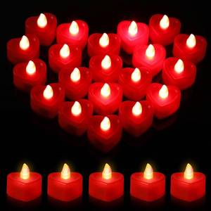 lot 11223 image: 100 Pcs Valentines Day Flameless Candles Red Heart LED Candles LED Tea Lights Flickering Candle Lights Battery Operated LED Tealight Decorations for Wedding Proposal Anniversary Party Table Decor