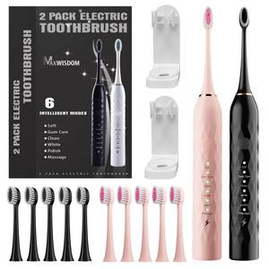 lot 11226 image: MAXWISDOM Electric Toothbrush for Kids with Toothbrush Holders2 Pack Sonic Toothbrush with 10 Heads, 6 Modes, IPX7 Waterproof, Smart Timer, 2 Hours Charge for 60 Days (Pink & Black)