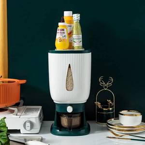 lot 11240 image: YXQ Rice Dispenser 10kg, Rice Storage Container Large Sealed Grain Container with Lid Measuring Cylinde Moisture Proof Cereal Dispenser for Kitchen Organization (Green)