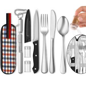 lot 11246 image: Portable Travel Utensils Set, Travel Camping Cutlery Set, Reusable Stainless Steel Flatware Set with Case for Office School Picnic (Silver)