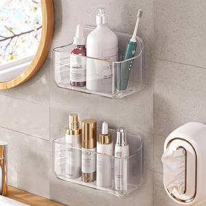 lot 11252 image: Diesisa 2pc Plastic Wall Mount Organizer, Adhesive Clear Cabinet Door Organizer,Acrylic Shelves for Wall,No Drilling Hang Walls,with Self Adhesive Tape, for Bathroom, Kitchen, Living Room