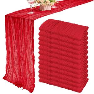 lot 11256 image: 12 Pack Cheesecloth Table Runner 35x72 Inch Boho Gauze Table Runner Rustic Cheese Cloth Long Table Runner Romantic Table Runner for Wedding Bridal Shower Birthday Party Table Decor (Red)