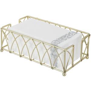 lot 11258 image: MyGift Modern Metal Wire Bathroom Paper Hand Towel Holder in Brass Tone Finish, Guest Bathroom Countertop Vanity Disposable Folded Trifold, C-fold, and Bi-fold Napkin Refill Dispenser Tray