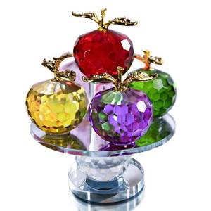 lot 11268 image: QFkris 5.1inches Height, 5 Colors Crystal Faceted Apples Ornament, Glass Apple Figurines Collectibles with Rotatable Base for Home Table Decor