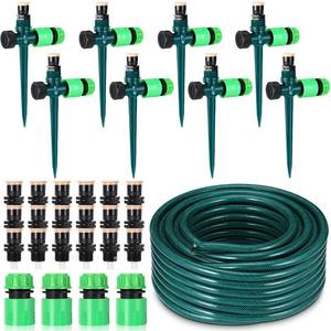 lot 11273 image: Pushglossy 82 Ft 12 inch Standard Hose Multi Adjustable Garden Above Ground Sprinkler System Kit Irrigation Garden System 8 Sprinklers and 16 Hose Connectors Watering Set DIY Plant Watering Set