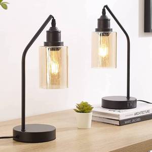 lot 11275 image: AKASUKI Industrial Touch Control Table Lamps Set of 2, Black Bedside Lamps for Bedrooms with 2 USB Ports, 3-Way Dimmable Nightstand Lamp for Living Room End Tables (LED Edison Bulb Included)