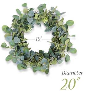 lot 11283 image: HomeKaren Eucalyptus Wreaths for Front Door 20, Handmade Green Leaves Wreath for Summer, Spring and All Seasons, Greenery Floral Wreath for Wall and Outside