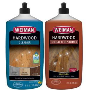 lot 11284 image: Weiman Hardwood Floor Cleaner and Polish Restorer Combo - 2 Pack - High-Traffic Hardwood Floor, Natural Shine, Removes Scratches, Leaves Protective Layer