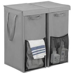 lot 11288 image: WOWLIVE 2-Pack Laundry Hamper with Lid,Double Tall Laundry Basket with Extended Handles (90L) Set of 2 Dirty Clothes Hamper Collapsible Laundry Organizer for Dorm Room (Grey)