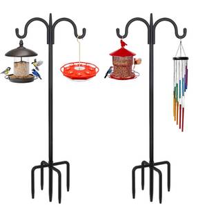 lot 11295 image: FEED GARDEN Adjustable Double Shepherds Hook for Outdoor with 5 Prong Base 91 Inch Heavy Duty Two Sided Bird Feeder Pole for Hanging Plant Baskets, Solar Light Lanterns, Wind Chimes 2 Pack