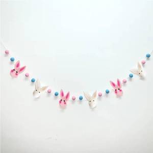 lot 11307 image: E ETERNAL GLORY Easter Felt Garland White Pink Wool Rabbit Pom Pom Banner Handmade Bunny Ball Garland for Easter Party Baby Shower Nursery Decorations Wall Hanging Decor
