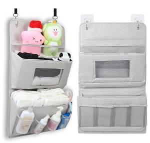 lot 11316 image: KIKJOK Hanging Diaper Caddy Organizer for CribWall �Diaper Organizer for Crib, Diaper Holder Organizer, Diaper and wipes organizer-Hanging Organizers- Baby Essentials Storage - Grey, 3 Tier