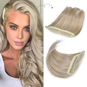 lot 11321 image: REECHO 2 pack 4 inch Short Thick Hairpieces Adding Extra Hair Volume Clip in Hair Extensions Hair Topper for Thinning Hair Women Color Medium Blonde with Pale Highlights