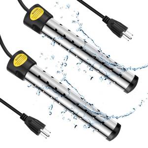 lot 11323 image: Treela 2 Pcs Immersion Water Heater Pool Heater for Above Ground Portable Electric Heater Submersible Hot Tub Heater with 304 SS Bathtub Bucket Basin Pool Heat 5 Gallon Water in Minutes(Black, 1500W)