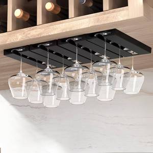 lot 11328 image: AQJUNONG Wine Glass Holder Under Shelf4 Pack Wine Glass Rack - Punch-free Under Cabinet Stemware Wine Glass Holder Glasses Storage Hanger plastic Organizer for Bar self-adhesiveClassic Black