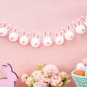 lot 11335 image: Whaline Easter Felt Garland Handmade Bunny Ball Banner Pink White Rabbit Fluffy Hanging Ornament for Spring Holiday Party Indoor Outdoor Home Office Decor Supplies, 8.2Ft