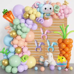 lot 11336 image: Ouddy Life 179PCS Happy Easter Balloons Arch Garland Kit, Easter Decorations with Bunny Ear Carrot Chicken Egg Foil Long Pastel Balloons for Spring Easter Bunny Themed Birthday Party Supplies Decor