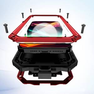 lot 11338 image: Lunivop for iPhone 15 Pro max Case Heavy Duty Protection with Built in Lens Screen Protector Rugged Stand 360 Full Body Military Grade Metal Bumper Phone Cases Men Armor Red