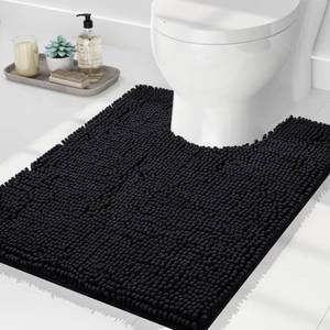 lot 11348 image: smiry Chenille U-Shaped Toilet Bathroom Rugs, Soft Absorbent Non-Slip Contoured Rugs, Machine Washable Contour Bath Mats for Bathroom Toilet (24x20, Black)