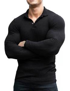 lot 11357 image: COOFANDY Long Sleeve Muscle Tee Shirts Slim Fit Stretch Polo Shirts for Men Black LARGE