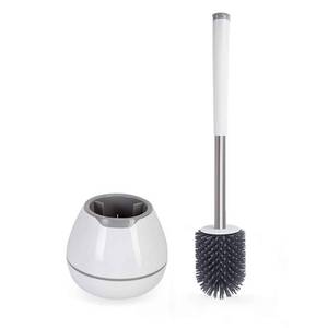 lot 11360 image: BOOMJOY Toilet Brush and Holder Set, Silicone Toilet Bowl Cleaner Brush, Bathroom Cleaning Bowl Brush Kit with Tweezers, Bathroom Accessories with Aluminum Handle - White