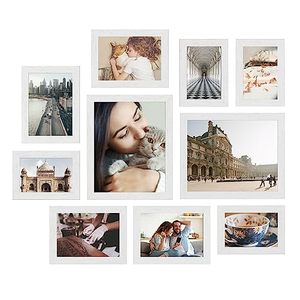 lot 11362 image: SONGMICS Picture Frames, 10 Pack Collage Picture Frames with Two 8x10, Four 5x7, Four 4x6, Photo Frame Set for Wall Gallery Decor, Hanging or Tabletop Display, Clear Glass Front, Cloud White