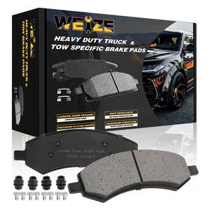 lot 11367 image: WEIZE Front & Rear Truck and Tow Brake Pads, Carbon Fiber Ceramic Brake Pad Set with Hardware, D1084 D967, Fit for Dodge Ram 1500 Durango Chrysler Aspen, 2011 2012-2014 2015 2016 2017 2018 - Retail $75.45