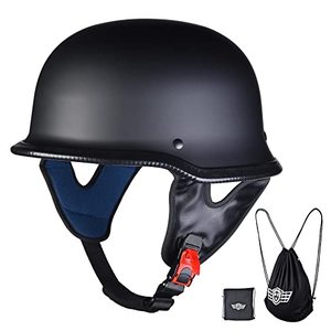 lot 11371 image: AHR Motorcycle Helmet German Style Half Helmet for Bike Cruiser Scooter Chopper Half Face Helmet for Men Women DOT Approved, Run-G (Matte Black, XL)