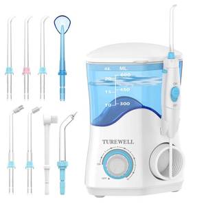 lot 11373 image: TUREWELL Water Dental Flosser for TeethBraces, Water Teeth Cleaner 8 Jet Tips and 10 Pressure Levels, 600ML Large Water Tank Oral Irrigator for Family(White)
