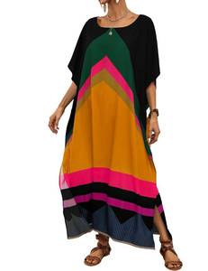 lot 11382 image: Bsubseach Caftan Dress for Women Plus Size Kaftan Swimsuit Cover Up Beach Cover Ups Resort Wear Color Splicing Orange