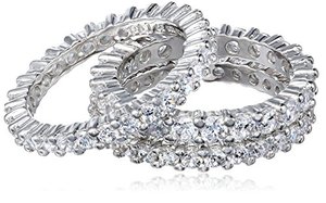 lot 11400 image: Amazon Essentials Sterling Silver Cubic Zirconia All-Around Band Stacking Ring Set (Set of 3), Size 6.5 (previously Amazon Collection)