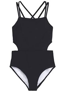 lot 11405 image: Kanu Surf Girls Beach Sport Cut-Out 1-Piece Swimsuit, Solid Black, 16