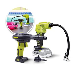 lot 11415 image: Sun Joe 24V-AJC-AJV-LTE 24V IONMAX High Volume Inflator & Portable Air Compressor Kit, w 2.0-Ah Battery  Charger, Storage Bag, 3 Inflation Adapters, and Nozzle Pin Attachments