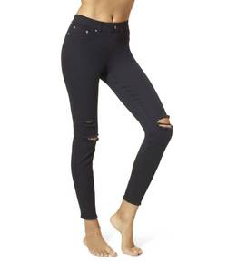 lot 11422 image: Hue Womens Ripped Knee Denim Leggings, Black, 2X