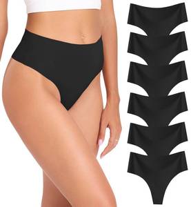 lot 11423 image: Wealurre Womens Underwear High Waisted Seamless Thongs for Women Breathable No Show Panties for Ladies 6 Pack (Black,L)