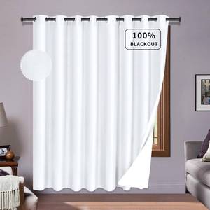 lot 11424 image: PureFit 100% Blackout Curtains 84 Inch Long Linen Room Darkening Thermal Insulated Extra Wide Curtain for Patio Sliding Door with Anti-Rust Grommets & Energy Saving Liner, White, 100�W, 1 Panel