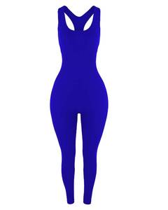 lot 11429 image: AUROLA Power Workout Jumpsuit for Women Yoga Gym Seamless One Piece Racerback Tummy Control Padded Bra Jumpsuit,Klein Blue,L