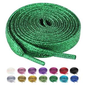 lot 11431 image: Olukssck 2 Pairs Flat Glitter Shiny Metallic Shoe Laces for Sneakers, 25 Wide Sequin Athletic Shoelaces Dark Green 31 inch(80cm)