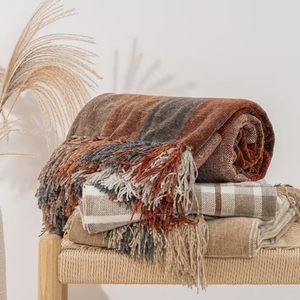 lot 11434 image: EVERGRACE Plaid Chenille Throw Blanket for Couch, Super Soft Cozy Decorative Fall Throw Blanket with Tassels for Bed Sofa Gift, Lightweight Harvest Plaid Throw Blanket for Autumn 50�x60�